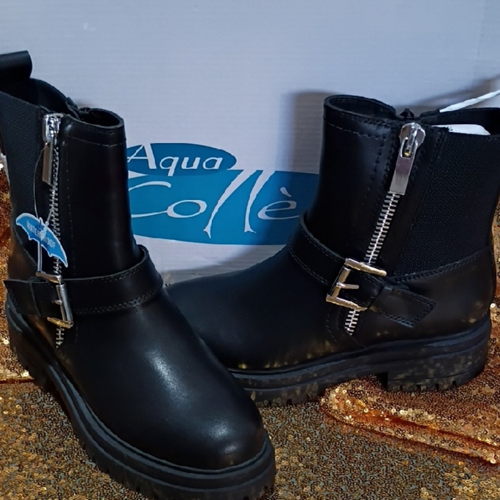 Aqua Collé Black Combat Boots